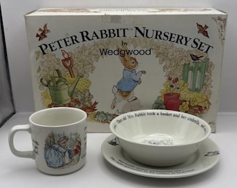 Wedgwood Peter Rabbit Beatrix Potter 3 Piece Child's Set Mug Plate Bowl England