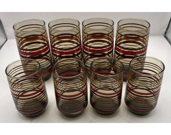 Mid Century Modern Smoke Striped Drinking Glasses Set of 8 Vintage