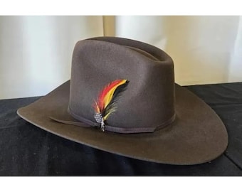 Vintage Stetson 4X Beaver Western Cowboy Hat Size 7 Brown w/ Feather & Original