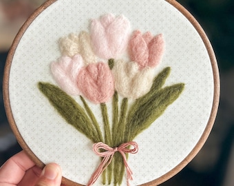 Handmade Needlefelt Hoop - Bouquet of Tulips - Gift - Home Decor