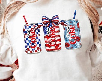Coca-Cola Light PNG del 4 de julio, Dr Pepper patriótico PNG, Coquette de verano con lazo para amantes de la Coca-Cola (sublimación), imágenes prediseñadas de refrescos estadounidenses retro para chicas