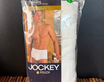 Calzoncillos Jockey Vintage NOS Pouch, paquete de 3, para hombre, talla grande, color blanco, algodón, con bragueta.