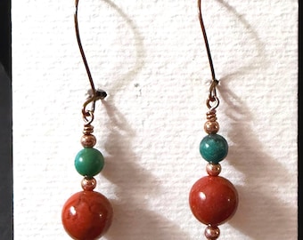 Turquoise jaspis koperen hangoorbellen Stephanie Aune Artist Southwestern Boho