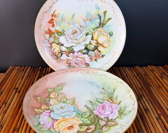 Duitse Bavaria handgeschilderde rozenborden 1952 gesigneerd paar Arzberg Cottagecore 188