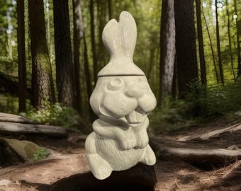 Pote de biscoitos vintage antigo McCoy Hocus Pocus Coelho 211 EUA CINZA caprichoso