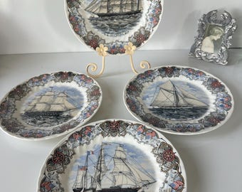 Zestaw 4 zabytkowych talerzy obiadowych Churchill England Tall Ships Currier & Ives o średnicy 10 cali