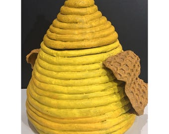 Primitive Handmade Beehive Cookie Jar Rustic Farmhouse Decor Honeycomb