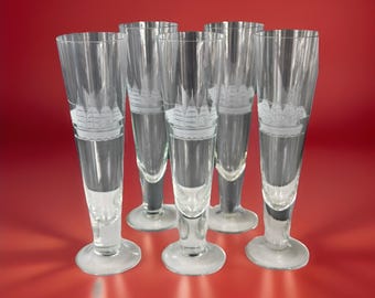 MCMToscany Kryształowe szklanki do piwa Pilsner, Clipper Ship, grawerowane, zestaw 5 sztuk, vintage