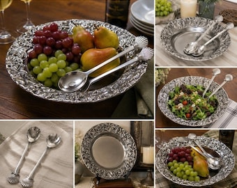 Vintage Sandstein Design Mexikanische Zinn Grapevine Salatschüssel w / Shell Servieren 2