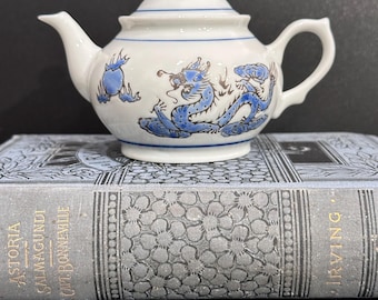 Mini Porcelain Dragon Teapot – Hand Painted Blue & White Ceramic – 3 Inch Decorative Tea Pot