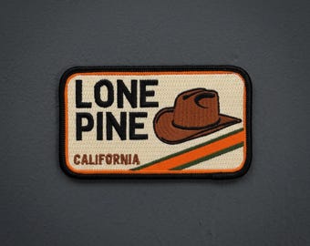 Lone Pine California Embroidered Patch, Cowboy Hat Iron On Patch, Western Travel Souvenir Badge for Jacket or Hat