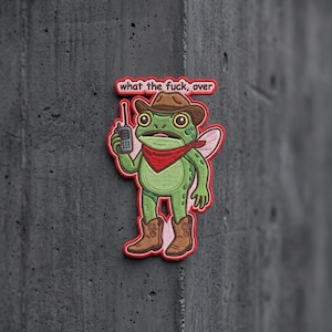 Funny Cowboy Frog Radio Patch, What The Fuck Over Iron On Patch, Sarcastic Green Toad Sew On Patch for Tactical Vest Jacket Backpack