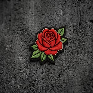 Classic Red Rose Embroidered Patch, Elegant Flower Iron On Patch, Floral Badge for Jacket, Denim, Backpack, Romantic Patch Gift
