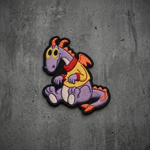 Cute Purple Dragon Figment Patch - Retro Magic Theme Park Monster Embroidered Patch - Kawaii Fantasy Iron on Patch Badge Bag