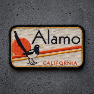 Alamo California Bird Magpie Embroidered Patch, Sunset Nature Iron On Badge, Travel Souvenir Applique, Jacket Patch