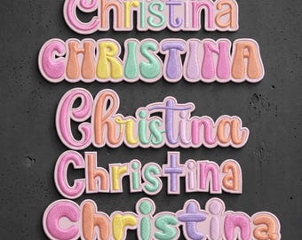 Custom Pastel Kids Name Patch - Personalized Bold Bubble Font Iron on Patch - Cute Embroidered Name Badge Patch for Bags