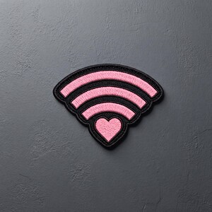 Pink Heart Wi-Fi Symbol Patch, Love Tech Embroidered Applique, Iron On Badge For Gamer