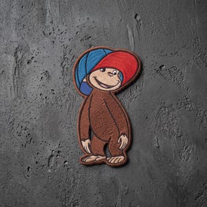 Cute Monkey Wearing Baseball Cap Patch, Curious Chimp Iron On Patch, Kawaii Cartoon Animal Sew On Patch for Kids Backpack Jacket