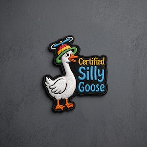 Certified Silly Goose Embroidered Patch, Funny Duck with Propeller Hat Patch, Cute Goose Iron On Patch for Jacket, Backpack