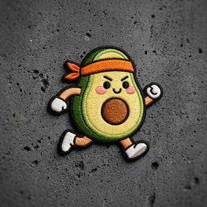 Running Avocado Embroidered Patch, Ninja Avocado Iron On Patch, Cute Food Patch
