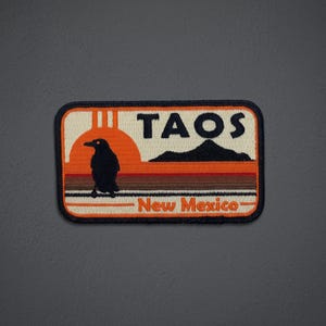 Taos New Mexico Embroidered Patch, Crow Bird Iron On Patch, Southwest Travel Souvenir Badge for Jacket, Backpack or Hat