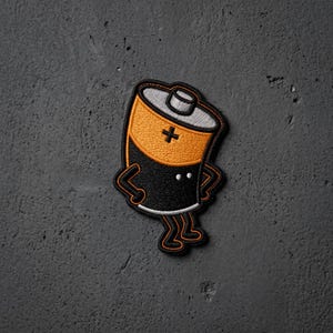 Funny Battery Character Embroidered Patch, Cute Power Energy Patch, Iron On Patch for Jacket, Backpack, Clothing Patch, Geeky Patch