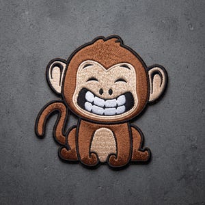 Happy Monkey Embroidered Patch, Smiling Monkey Iron On Patch, Cute Animal Patch, Funny Monkey Decor, Gift for Kids, DIY Clothing Patch