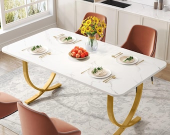 Modern Faux Marble Dining Table with Gold Metal Legs (Seats 4-6)