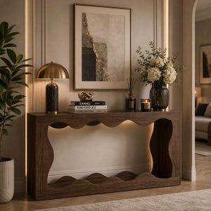 Farmhouse Console Table 63" | Sculptural Wavy Wood Entryway Sofa Table