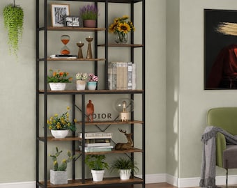 Tribesigns 79 Inch Industrial Bookcase 9 Tier Open Bookshelf 10 Cube Storage Display Shelf Brown