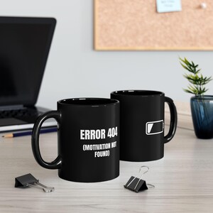 Mug avec icône d'erreur 404 (batterie faible) | Mug à café noir