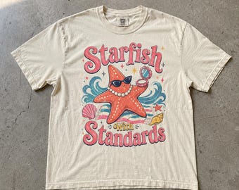 Starfish With Standards Shirt, Cute Retro Slaying Boss Lady Star fish Graphic Beach Seashells Graphic Tee, Comfort Colors T-Shirt