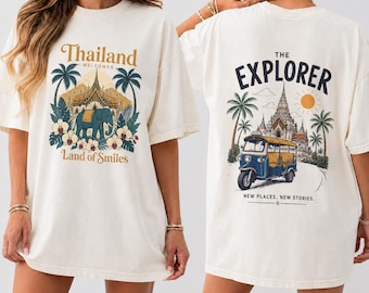 Thailand Friend Group V2 Shirts, The Explorer Foodie Chiller Tuktuk Temple Beach Streetfood Aroi Matching Vacation Tees, Comfort Colors