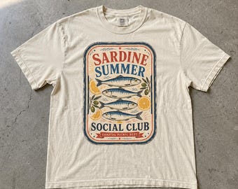 Sardine Summer Social Club Shirt, Vintage Fish Design Lemon Coastal Beach Summer Boho Vibes Tee, Comfort Colors T-Shirt