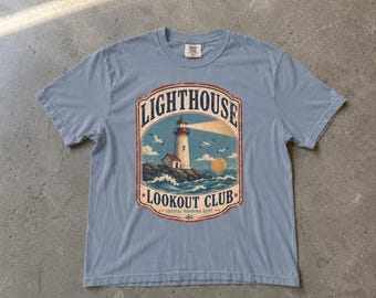 Lighthouse Lookout Club Coastal Roaming Department Shirt, Vintage Nautical Ocean Sea Lover Seagulls Graphic Tee, Comfort Colors T-Shirt