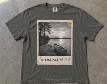 The Lake Made Me Do It Shirt, Vintage Canoe Row Boat Lake Polaroid Black and White Photography Tee, Comfort Colors