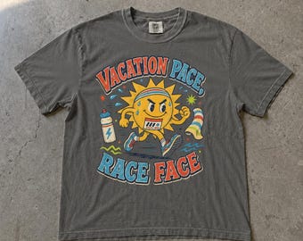 Vacation Pace Race Face Shirt, Sweaty Running Sun Marathon Cartoon Towel Sweatband Exercise Tee, Comfort Colors T-Shirt