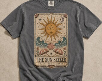 Chemise de tarot Sun Seeker, conception de coquille de vagues côtières vintage, t-shirt de couleurs de confort