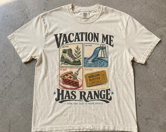 Vacation Me Has Range Shirt, Funny Retro Travel Collage Four Sides Trail Pool Pie Muse Mode Mindful Tee, Comfort Colors T-Shirt