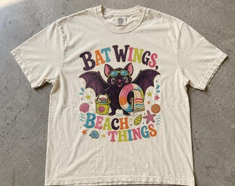 Bat Wings Beach Things Shirt, Cute Summerween Beach Party Design for Halloween Floatie Coastal Summer Tee, Comfort Colors T-Shirt