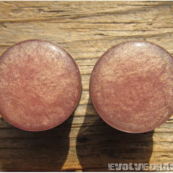 Rose Gold Shimmer Plugs - 2g, 0g, 00g, 7/16, 1/2, 9/16, 5/8, 3/4, 7/8, 1 Inch