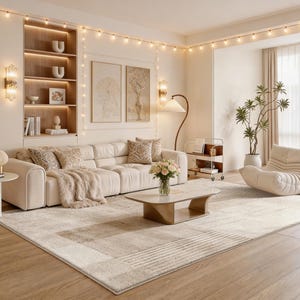 Neutraal handgemaakt patchwork vloerkleed