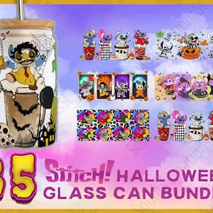 35 Blue allien Halloween Ghost Glass can Bundle png, Trick Or Treat 16oz Libbey Glass Can Wraps Png, Digital File, Spooky Season Png