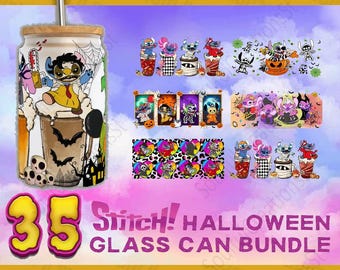 Paquete de 35 latas de vidrio fantasma de Halloween con diseño de alienígena azul en formato PNG, envoltorios para latas de vidrio Libbey de 16 oz para truco o trato en formato PNG, archivo digital, imágenes PNG de la temporada espeluznante.