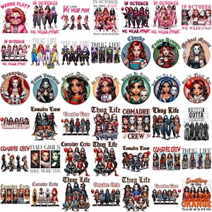 Comadre Crew Horror Movie Png, Girls Movie Killer, Spooky moms club png, Thug Life png, Friends png, Halloween Png, Scream Queen png