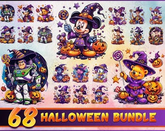 Descarga digital de Halloween Magic Mouse y sus amigos / Diseños de sublimación de calabazas con lindos disfraces de bruja