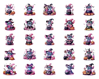 Stitch Halloween Clipart PNG Bundle, Spooky Fall Designs