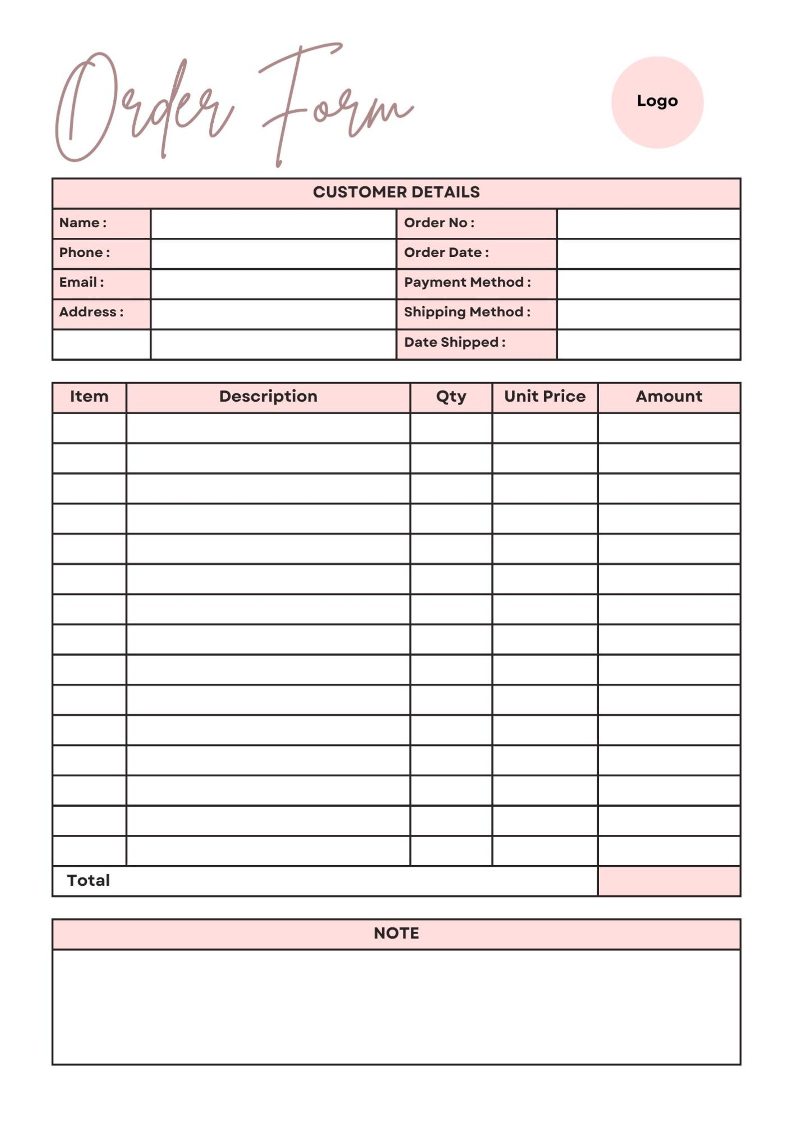 Pink Order Form - Digital Design - Etsy