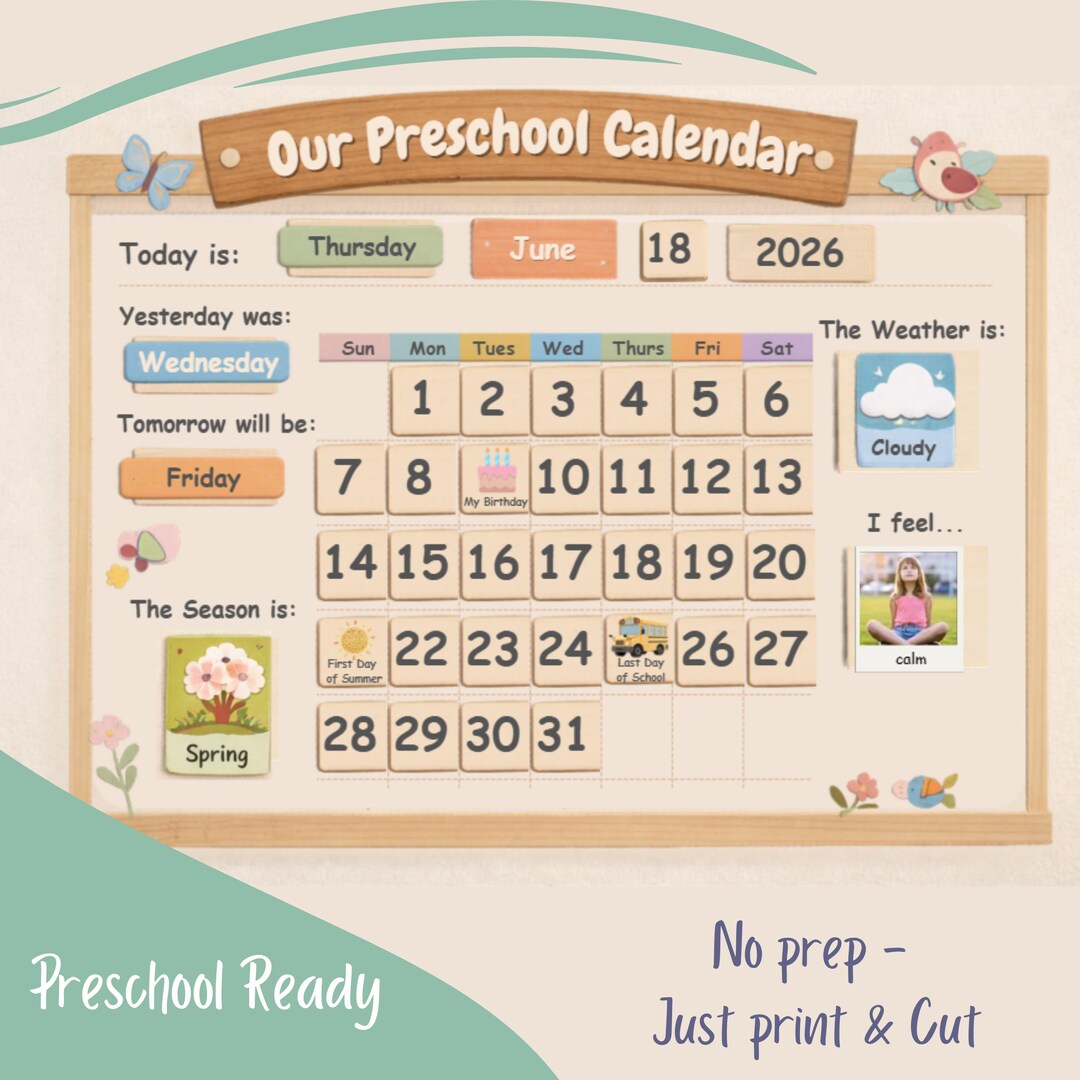 Preschool Calendar Printable | Montessori Daily Routine, Weather ...