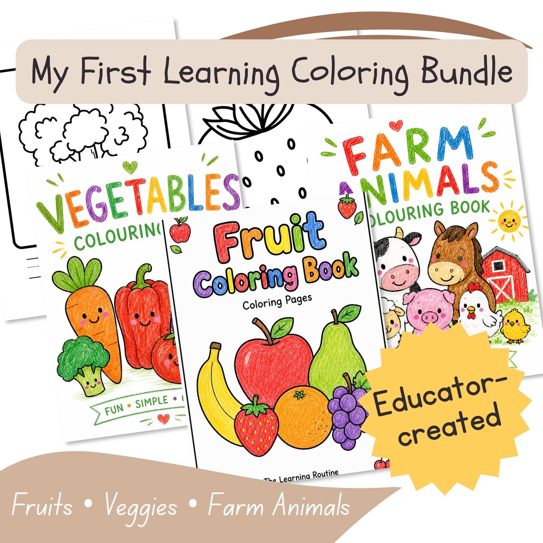 Toddler Learning Coloring Bundle | Fruits Vegetables Farm Animals ...